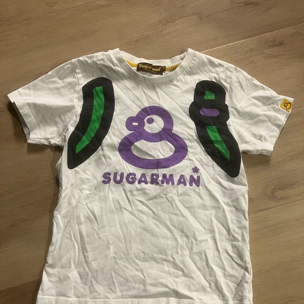 bathing ape White Tee with Purple and Black Design